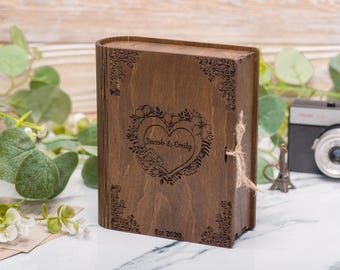 Personalized Wooden Book Box, Couples Memory Keepsake, 5th Anniversary Gift