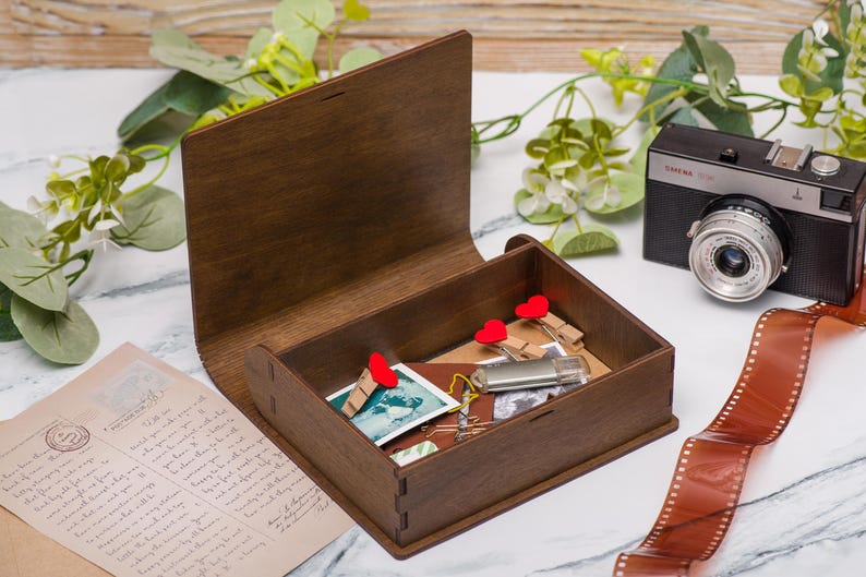 Personalized wooden gift memory box. This box is suitable for any occasion: birthday, anniversary, wedding or other feast.
