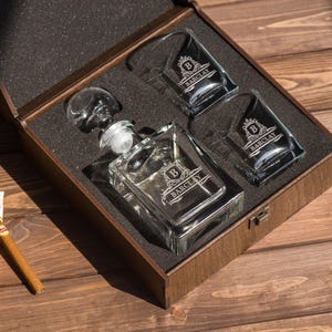 Personalized Whiskey Decanter Set in Wooden Box: Custom Logo Gift