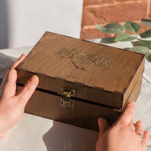 Elegant Wood Memory Box, Personalized Keepsake Box, Wedding Gift Box, Engraved Memory Box, Anniversary Gift Box, Couples Gift