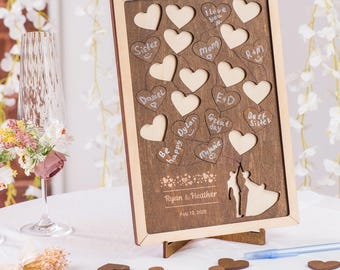 Personalized  Wooden Wedding Guestbook, Book Alternative, Unique Hearts Guest book