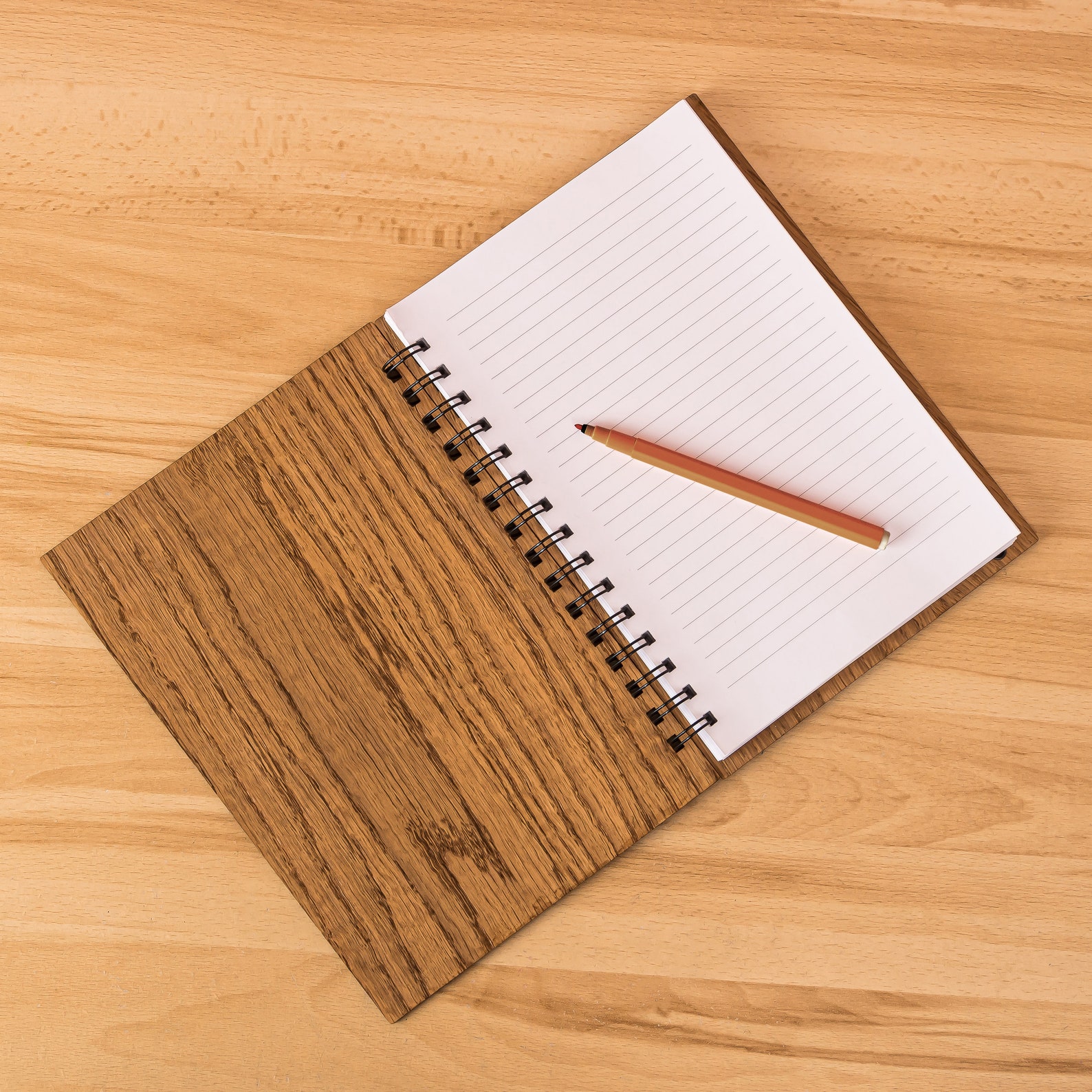 Wooden Oak Business Notebook, Wood Hardcover, Wood journal, Spiral