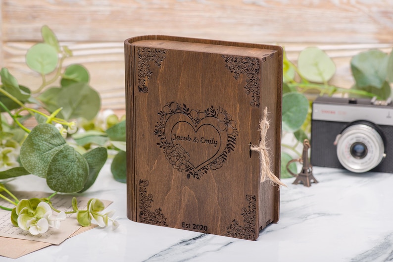 Personalized wooden gift memory box. This box is suitable for any occasion: birthday, anniversary, wedding or other feast.