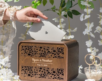 Wood Box for Cards, Personalized Wedding Card Box with slot, Bridal Shower