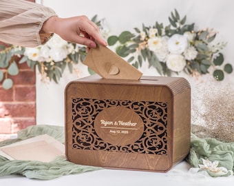 Personalized Wedding Card Box: Custom Wooden Keepsake Box for Cards with Slot