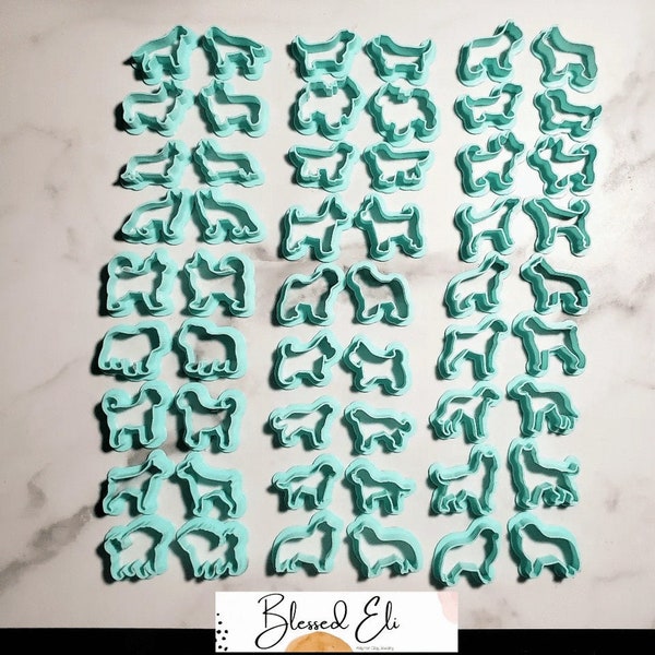 Dog breed outline polymer clay cutters- Lab, Pomeranian, Shepard, Bully, Corgi, Terrier, Frenchie, Pug, Pit Bull, Catahoula, Aussie,and more