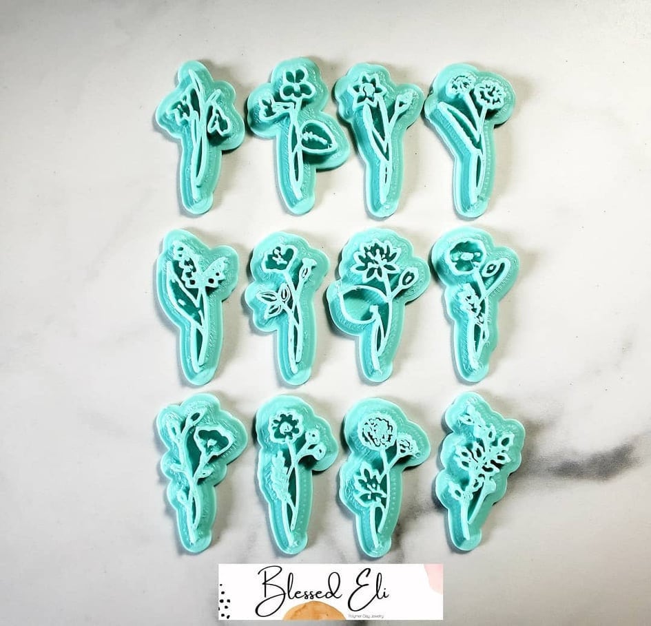 Flower of the Month Stamps Polymer Clay Stamps Etsy