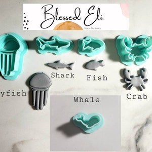 Sea Creatures- Jellyfish, Shark, Fish, Crab, and Whale- Polymer clay cutters
