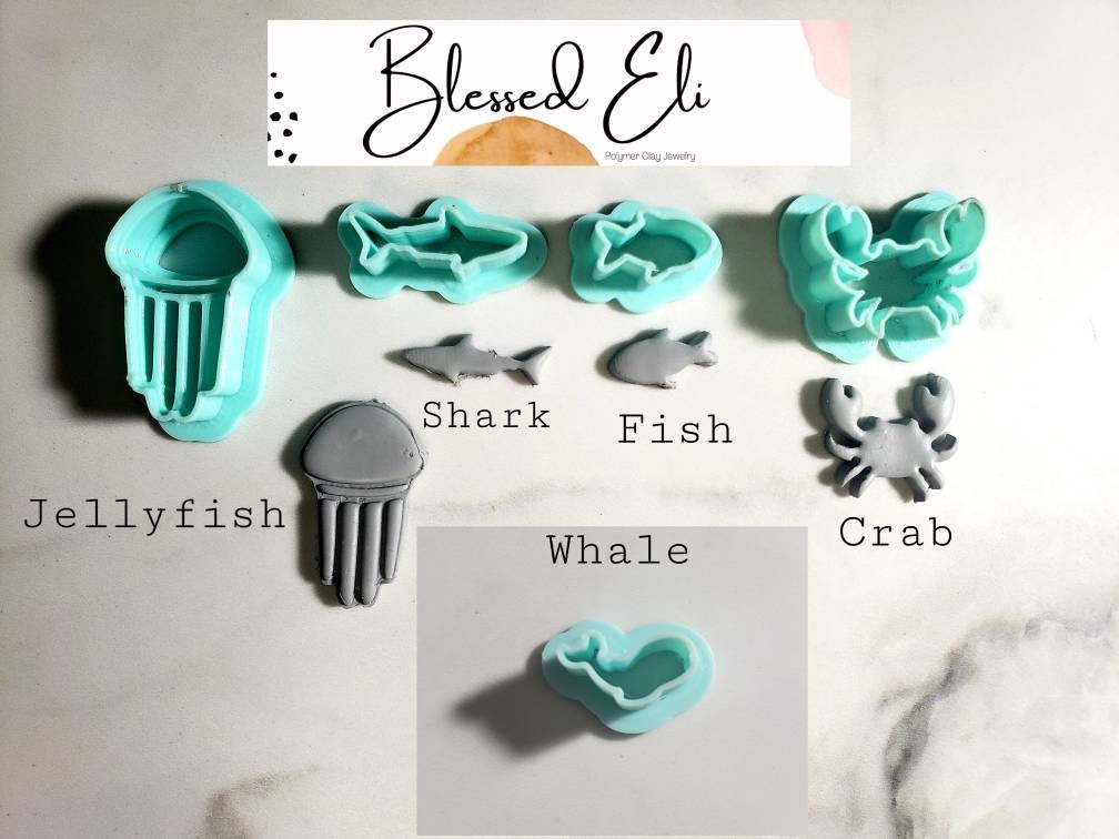 Sea Creatures- Jellyfish, Shark, Fish, Crab, and Whale- Polymer clay …