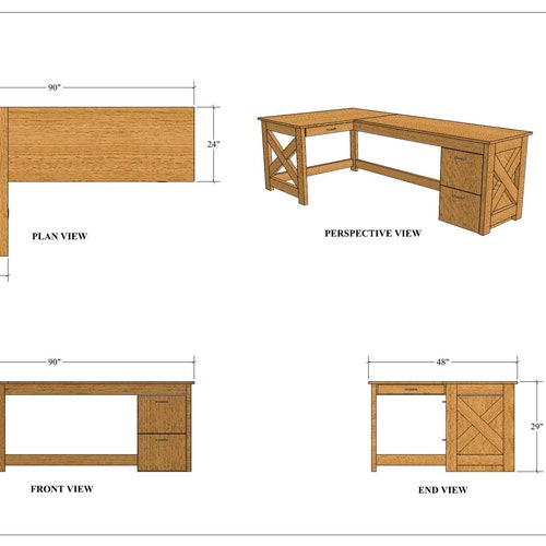 Farmhouse Lshaped Desk Storage Plans Etsy