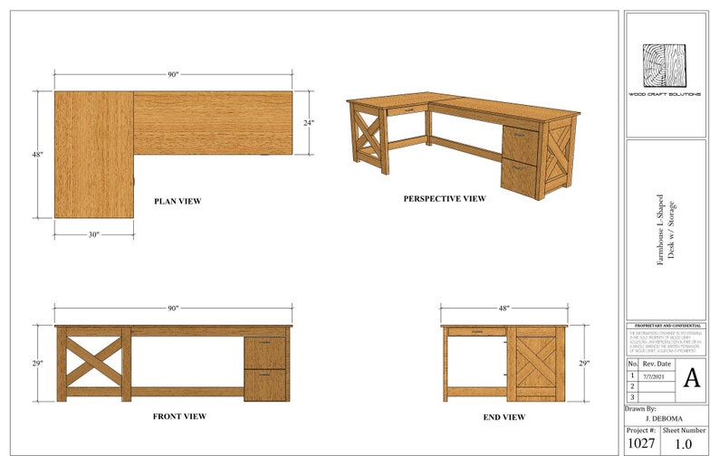 Farmhouse Lshaped Desk Storage Plans Etsy