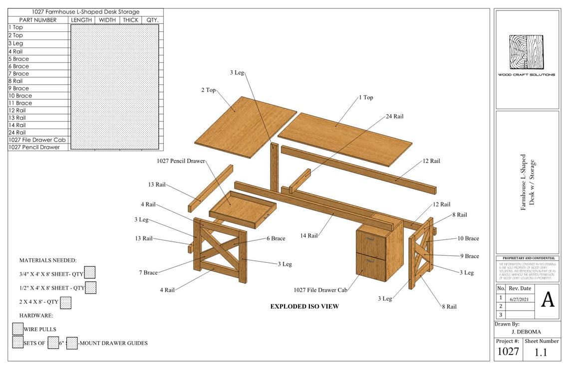 Farmhouse Lshaped Desk Storage Plans Etsy