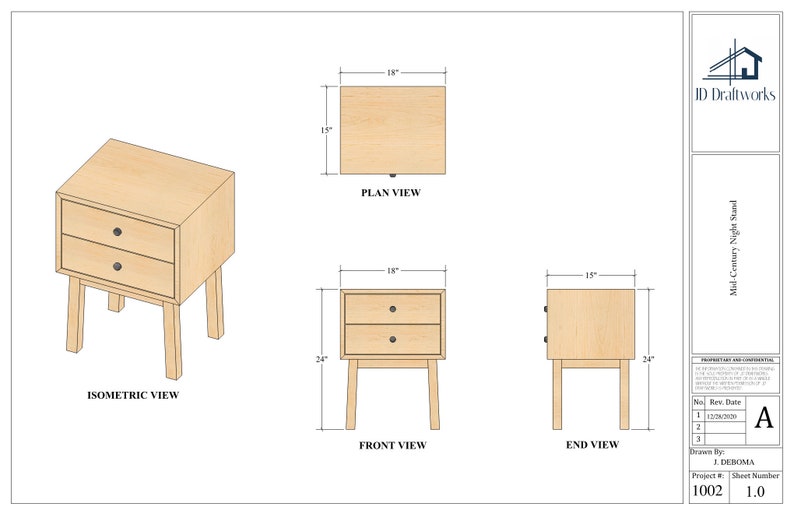 Mid Century Nightstand Plans Etsy