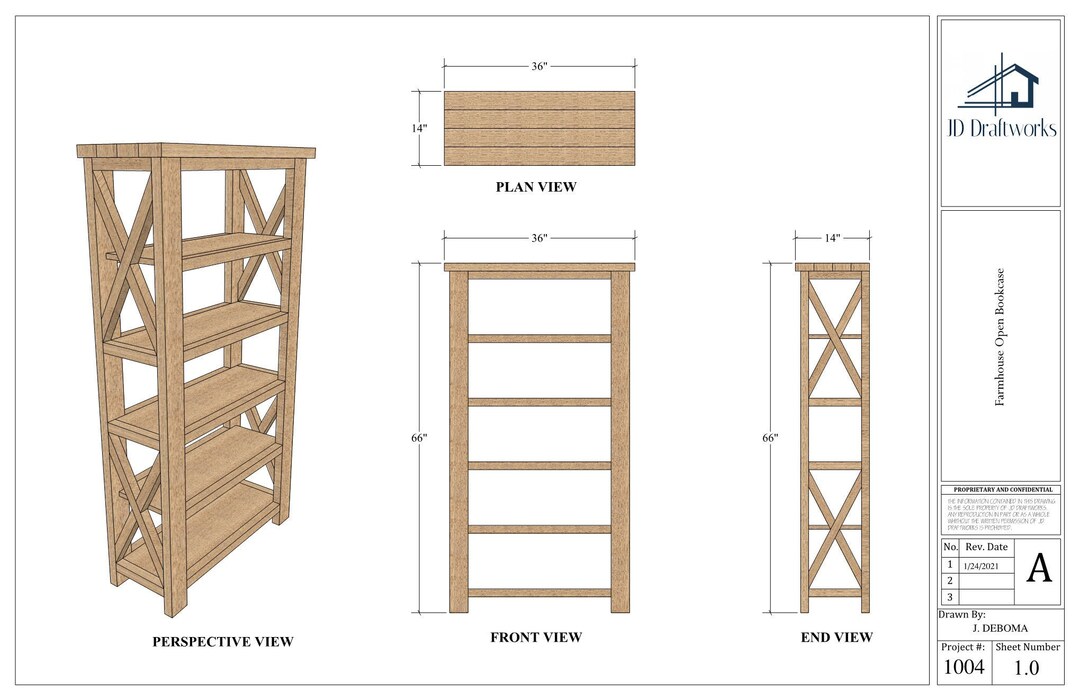 Farmhouse Open Bookcase Plans Etsy