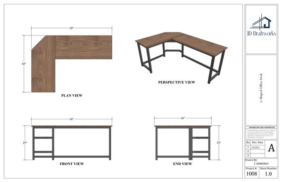 L shaped Office Desk Plans Etsy UK