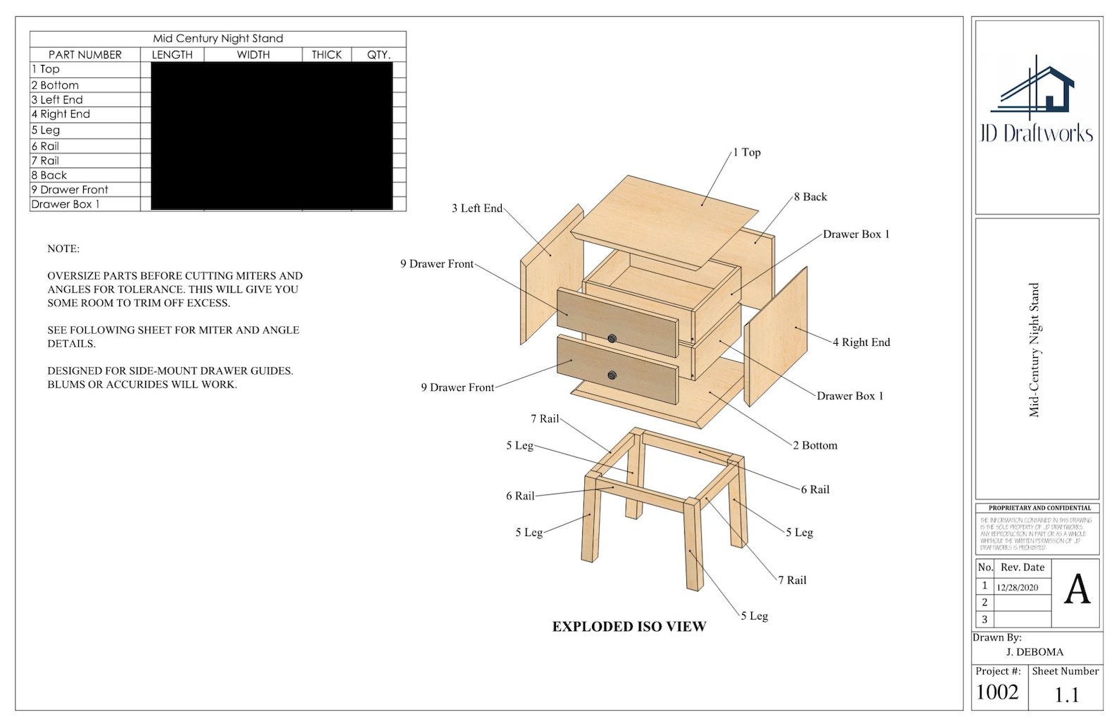 Mid Century Nightstand Plans Etsy