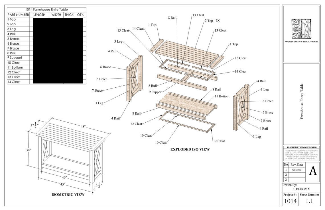 Farmhouse Entry Table Plans Etsy