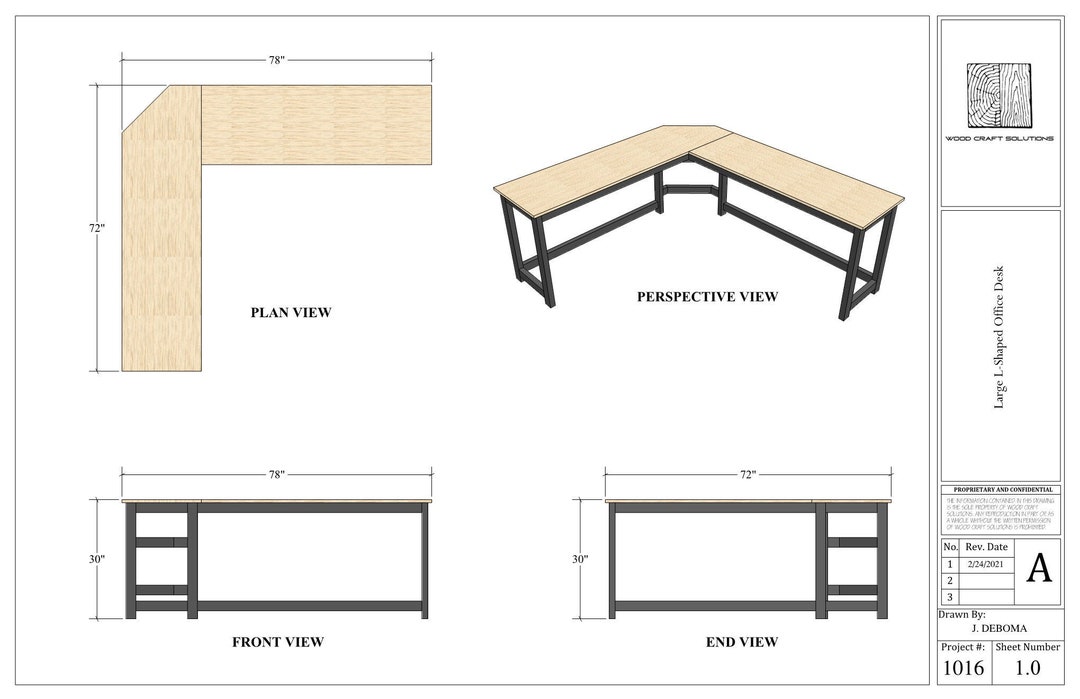 Large Lshaped Office Desk Plans Etsy