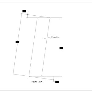 May include: Line drawing of a mid-century bookcase with angled legs. The drawing shows the front view of the bookcase. The drawing is labeled "9 Angled Leg" and "Front View".