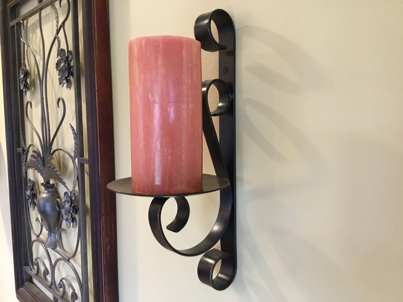 Set of Two Candle Wall Sconces for Pillar Candles Black Wrought Iron Etsy
