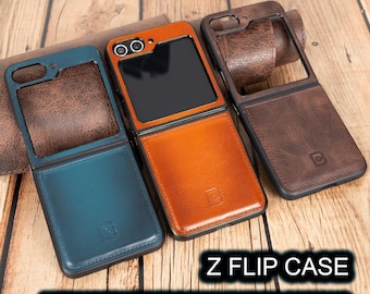 Personalized Leather Samsung Z Flip6 Case, Galaxy Z Flip 6 Cover, Monogram ZFlip 5 Case Gift Color & Engraving Options, Leather Z Flip5 Case