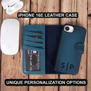 Leren iPhone 16E-portemonnee, gepersonaliseerd hoesje iPhone 16E, RFID-blokker iPhone 16E-kaarthoesje, afneembare iPhone 16E-cover, MagSafe-hoesje, cadeau