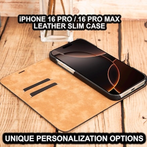Leren iPhone 16 Pro-hoesje, Apple iPhone 16 Pro Max standaard portemonnee, iPhone 16 Pro Max leren kaarthoes, slanke leren tas iPhone 16 Pro, cadeau