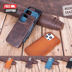 iPhone 14 Hülle Leder Full Cover Leder - Für iPhone 14 Pro Max, 14 Pro, 14 Plus und 14 - Handgefertigt
