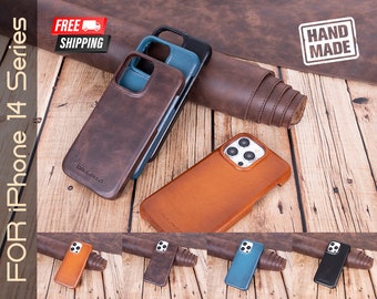 iPhone 14 Case Leather Full Cover Leather - For iPhone 14 Pro Max, 14 Pro, 14 Plus and 14 - Hand Made