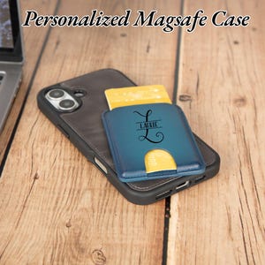 Gepersonaliseerde MagSafe-portemonnee, magnetische kaarthouder, op maat gegraveerde Apple-portemonnee, leren MagSafe-kaarthouder voor iPhone 16, 15, 14, 13, 12