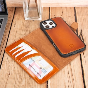 Gepersonaliseerde portemonnee-hoesje voor iPhone 16, aangepast volnerf leren telefoonhoesje voor iPhone 16 Pro Max, Plus en Pro, premium iPhone-hoesje