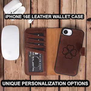 iPhone 16E Leather Case, iPhone 16E Wallet, Full Grain Leather Cover, Slim Fit iPhone 16E Cover, Protective Back Cover, Gift for Him & Her,