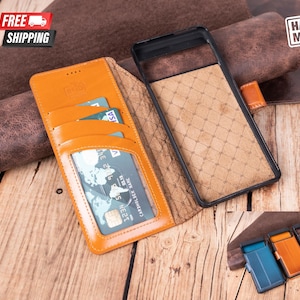 Portafoglio in vera pelle fatto a mano con custodia magnetica staccabile per Google Pixel 7 e Pixel 7 Pro - Protezione RFID e slot per carte