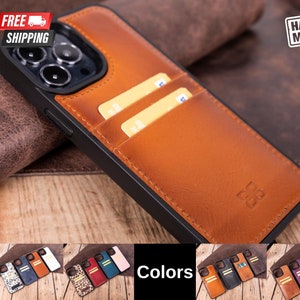 iPhone 13 Lederhülle mit Kartenhalter - Personalisierbar mit Lasergravur Hülle für iPhone 13 Pro Max, 13 Pro, 13 und 13 Mini