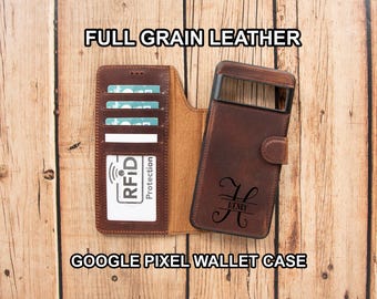 Funda tipo cartera de cuero de grano completo para Google Pixel 11 - 10 / Pro / Pro XL, compatible con carga inalámbrica.