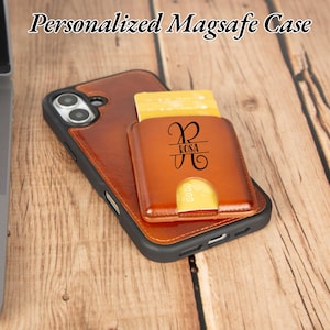 Gepersonaliseerde MagSafe-portemonnee, magnetische kaarthouder, op maat gegraveerde Apple-portemonnee, leren MagSafe-kaarthouder voor iPhone 16, 15, 14, 13, 12