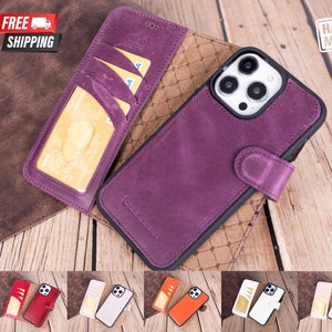 Étuis portefeuille en cuir pour iPhone 14 avec aimants amovibles - RFID et emplacements pour cartes - Pour iPhone 14 Pro Max, 14 Pro, 14 Plus et 14 - Couleurs estivales