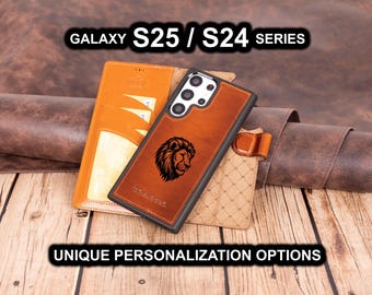 Personalized Full Grain Leather Samsung Galaxy S25 Ultra Wallet Case, Leather Phone Case for S25 Ultra, S25 Plus Case, Leather S25 Case