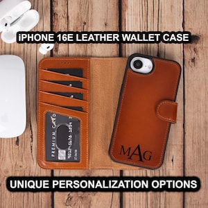 Funda de cuero para iPhone 16E, billetera para iPhone 16E, funda personalizada para iPhone 16E, funda magnética extraíble para iPhone 16E, regalo de aniversario, regalo para papá