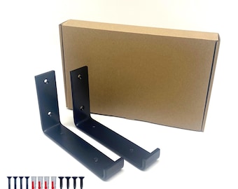 Shelf Brackets | UK Made (Pair) | Black Metal | UP Type Brackets | Handmade | Modern | Fixings Included