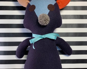 Blue Denby, Stuffed Deer Toy, Plushie Toy, Baby/Toddler Safe Stuffed Toy, Stuffed Animal, Hypoallergenic,Handmade, Recycled Wool