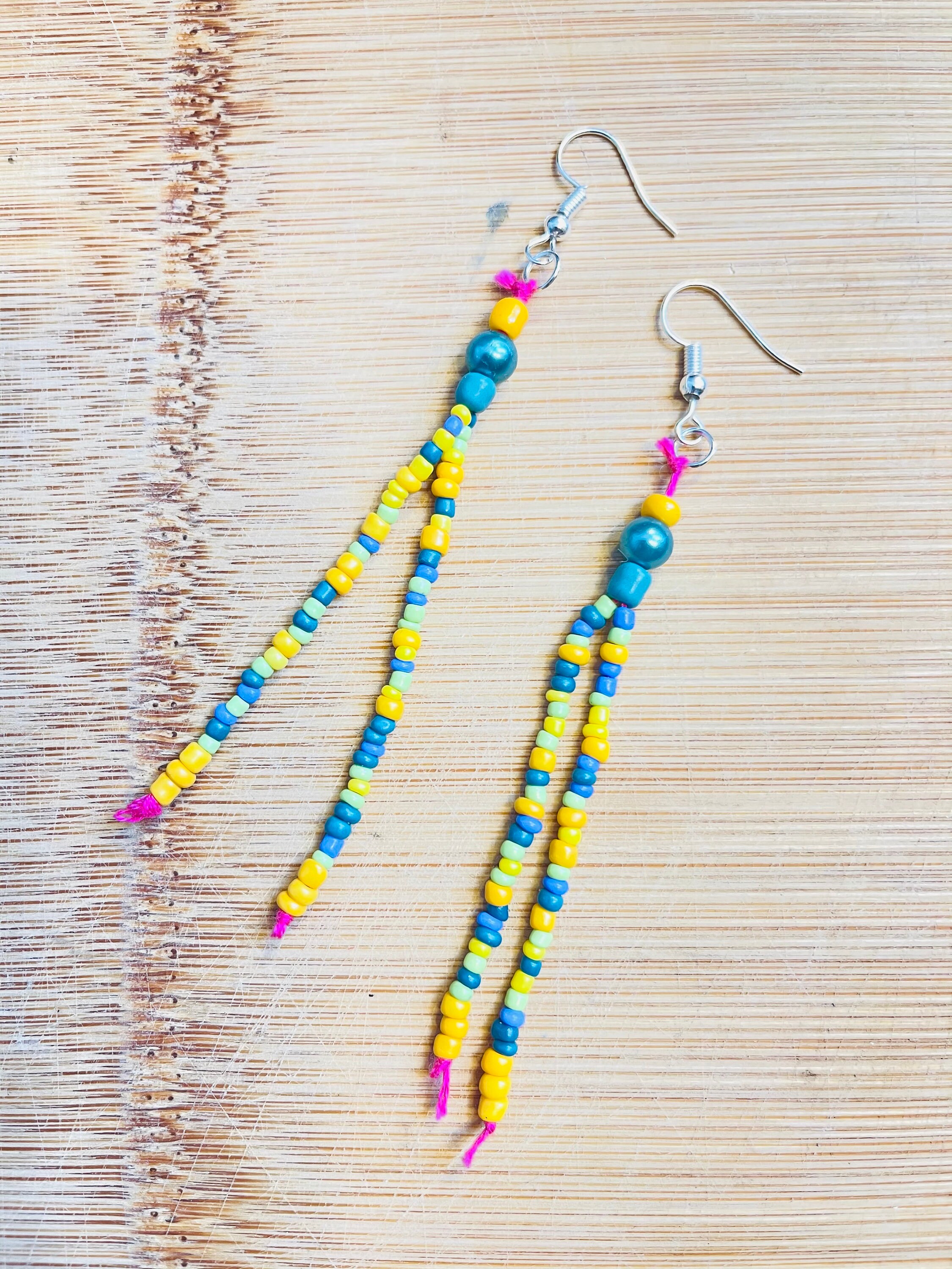 Turquoise yellow seed bead boho dangle earrings Etsy