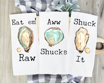 Oyster Tea Towel, Funny Oyster Towel, Beach Kitchen Decor, Wedding Shower Gift, Kitchen Decor, Funny Oyster Gift, Oyster Kitchen Towel
