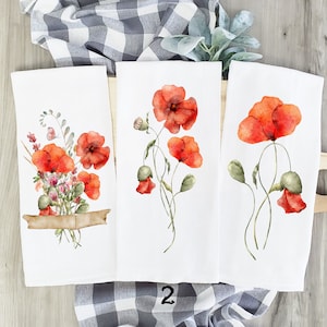Flower Tea Towels, Flower Hand Towels, Flower Dish Towels, Flower Kitchen Decor, Garden Gift, Poppy Flower, Botanical Towels, Botanical Gift
