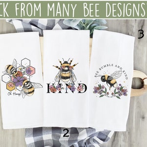 Bee Kitchen Towel, Handprinted Kitchen Towels, Handmade, Natural Cotton,  Choose Your Color, Honey Bees 
