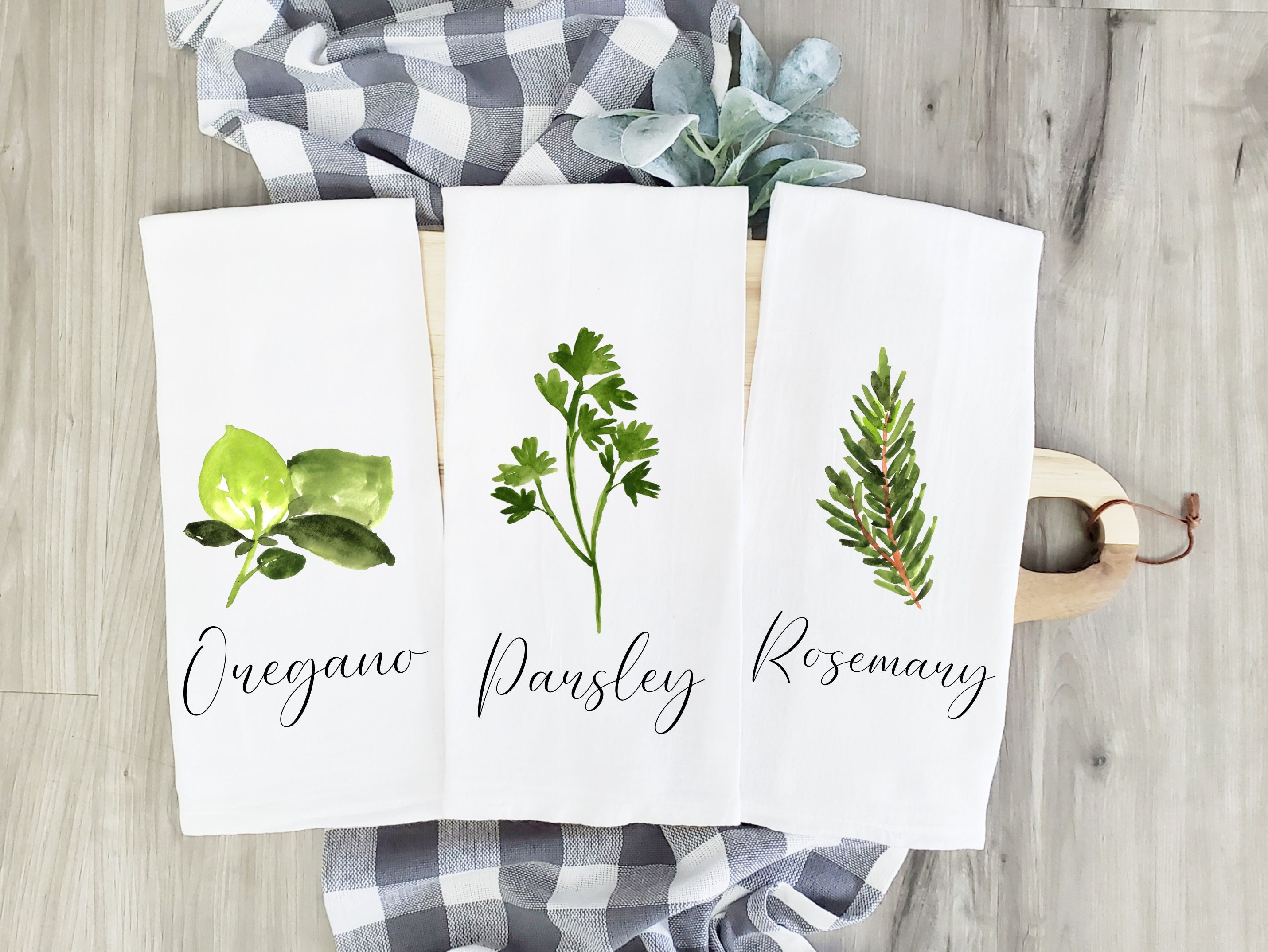 Embroidered Kitchen Towels Herb Garden Kitchen Towels Hanger Loop Parsley  Sage Rosemary Thyme Oregano Basil 