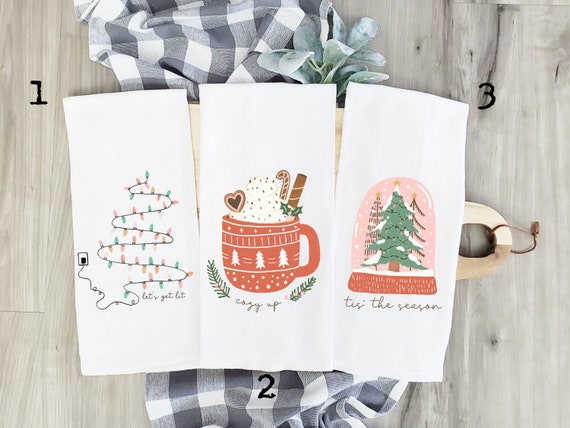 Decorative Towel Santa Kitchen Towels Set/2 Cotton Snowy Print