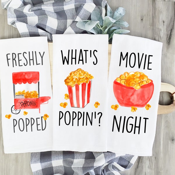 Popcorn Tea Towel, Popcorn Gift, Movie Night Gift, Movie Room Decor, Popcorn Decor, Popcorn Dish Towel, Movie Gift, Popcorn Gift