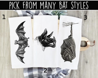 Bat Kitchen Towels, Bat Gift, Bat Kitchen Decor, Bat Dish Towels, Halloween Kitchen Decor,  Horror Decor, Macabre Decor, Bat Kitchen Gift