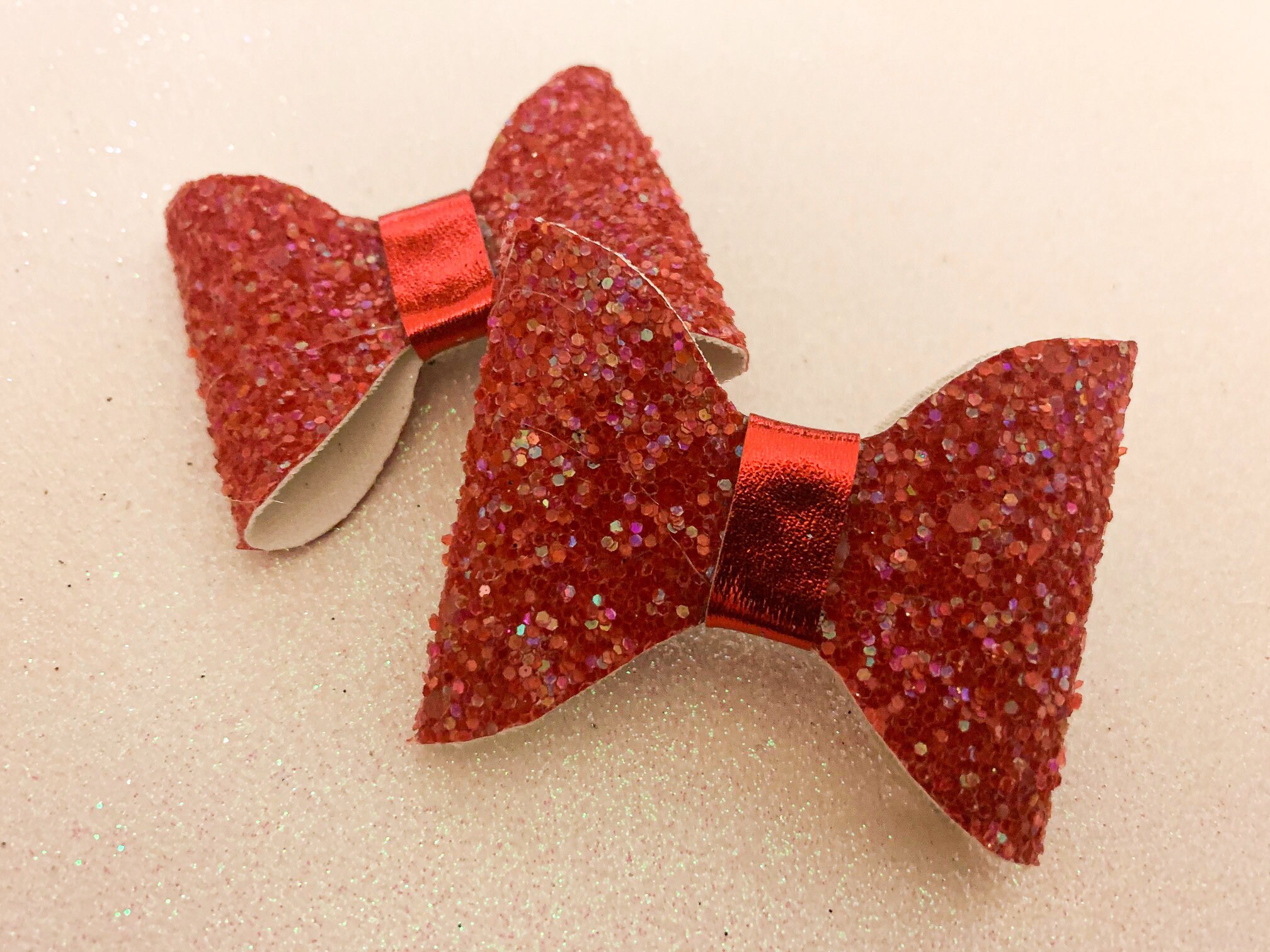Red Chunky Glitter Hair Bows Etsy